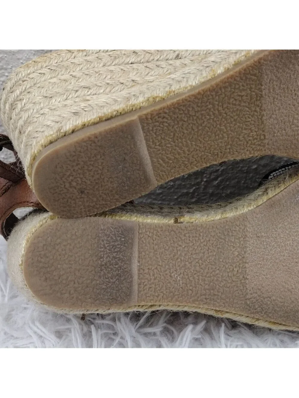 Soludos Tan Blue Embroidered Open Toe Wedged Heel Ankle Strap Espadrille Sandal